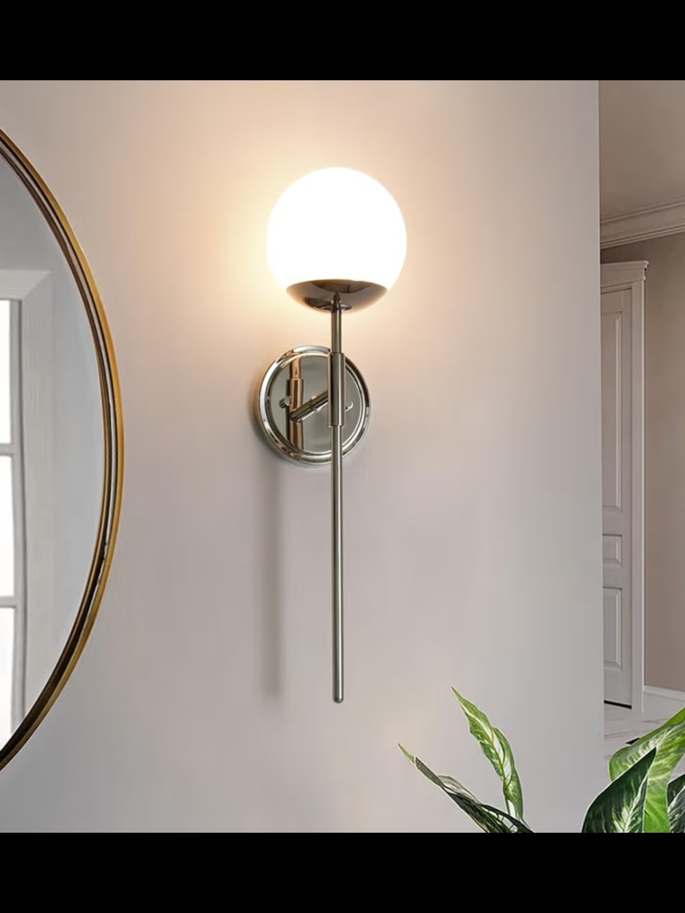 Modern Globe Wall Sconce in Brushed Nickel and White
